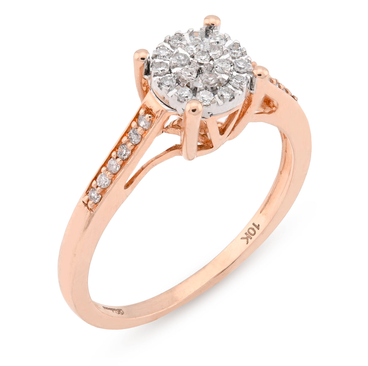 10K Rose Gold 0.18CT Natural Diamond Round Flower Women Ring — view 7