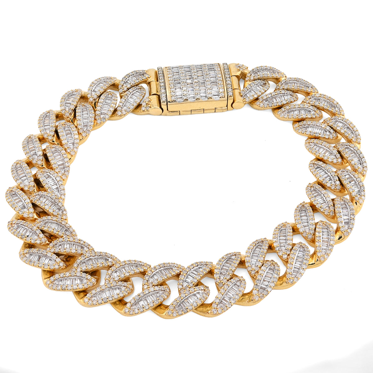 10K Yellow Gold 6.75 CT natural Diamond Round/Baguette 12MM Cuban Link Bracelet 49.4g Men 8"  — view 7