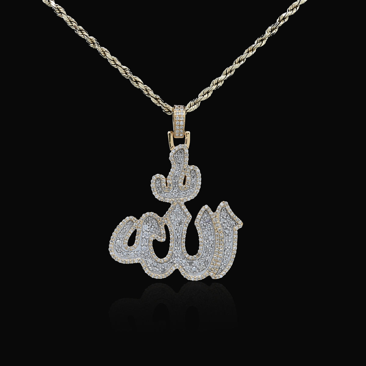 10K Yellow Gold 1.25 CT Natural Diamond Allah Religious Pendant Men Women Charm 1.75" — view 8
