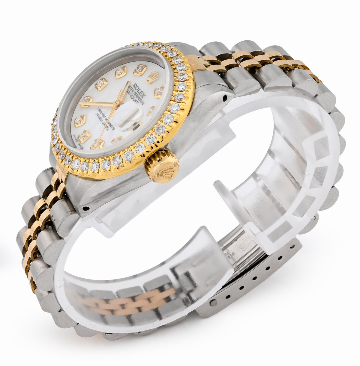 26MM Rolex Datejust 1.25 CT Natural Diamond Bezel and Dial, MOP Face 2 Tone Jubilee Band Watch — view 3
