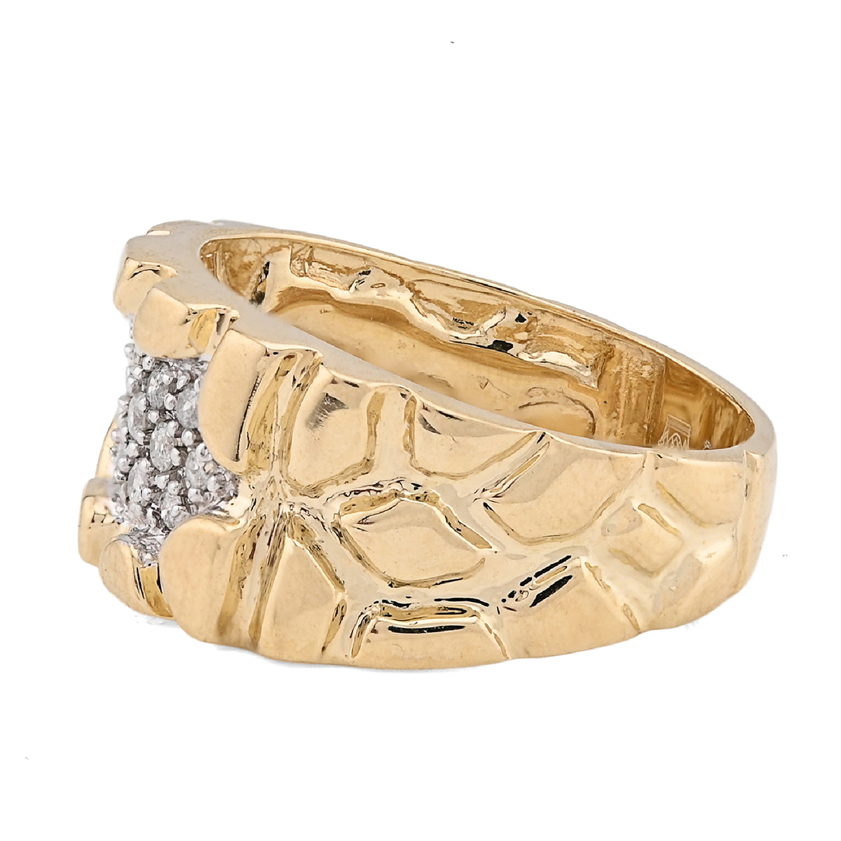 10K Yellow Gold 0.25CT Centre Natural Diamond Men Nugget Ring — view 4