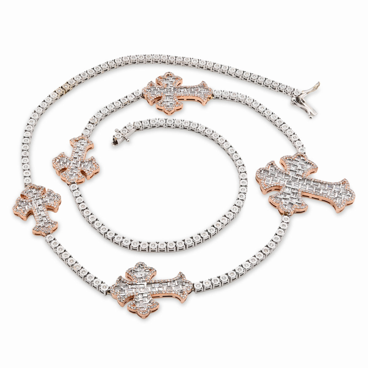 10K Rose/White 2 Tone Natural Diamond 4CT Round/Baguette 22" Tennis Chain 2.8MM Men Women Necklace — view 6