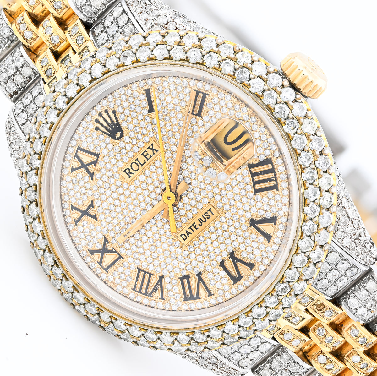Rolex 36MM DateJust 15.75CT Natural Diamond Bussdown Roman Numeral Dial Jubilee Band 2 Tone Yellow Watch — view 9