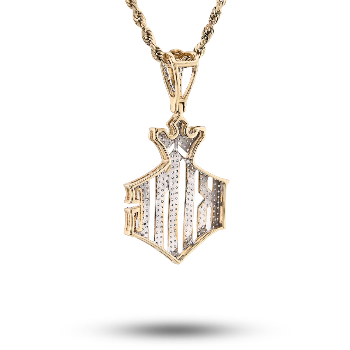 10K Yellow Gold Men "King" Charm 0.50Ct Natural Diamond Crown Pendant 1.6" — view 6
