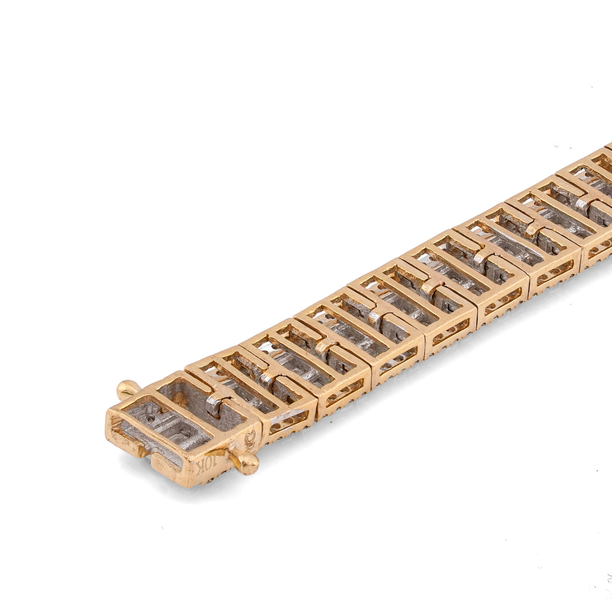 10K Yellow Gold 5.75CT Natural Diamond Baguette Centre Row Rectangular Link Tennis Bracelet