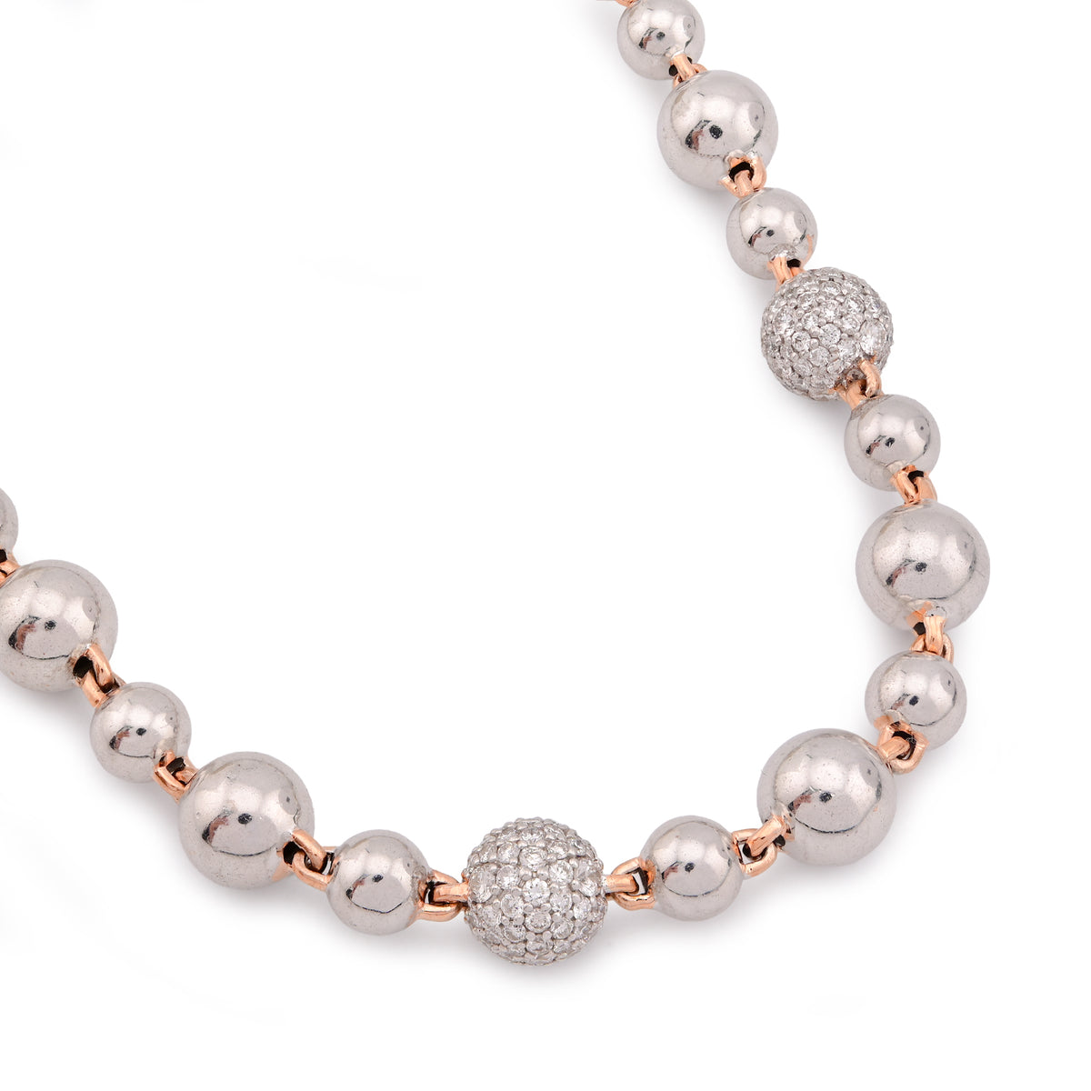 Bead Ball Chain Two Tone Rose/White 8CT Lab Diamond 925 Silver 8.5MM 20" Necklace — view 6