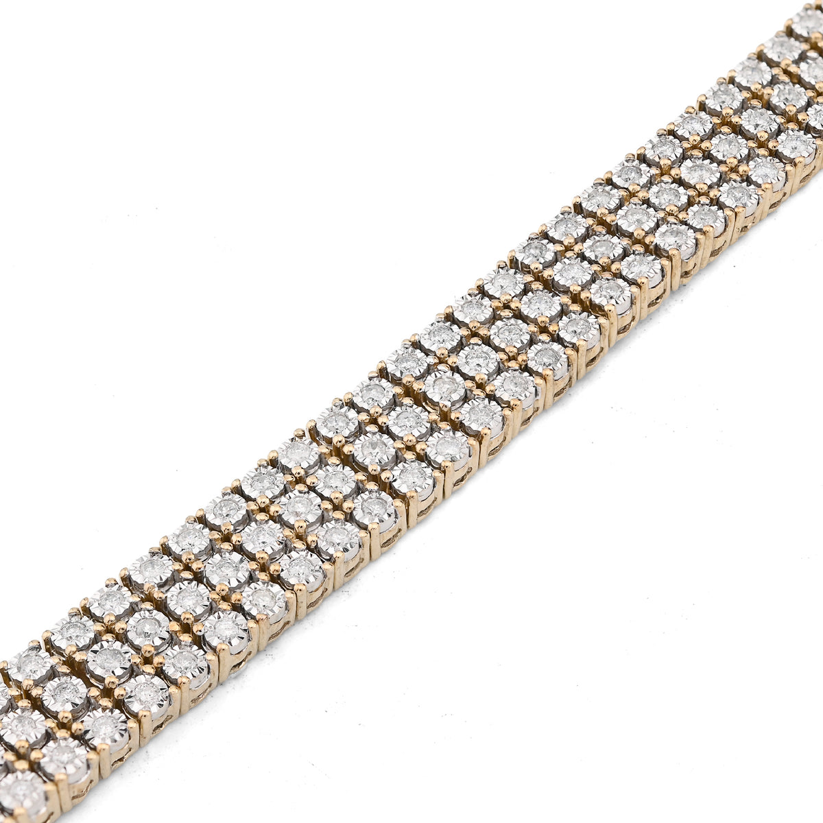 10K Yellow Gold 3 Row 4CT Natural Diamond 9" Men Women 8.5MM Tennis Bracelet — view 3