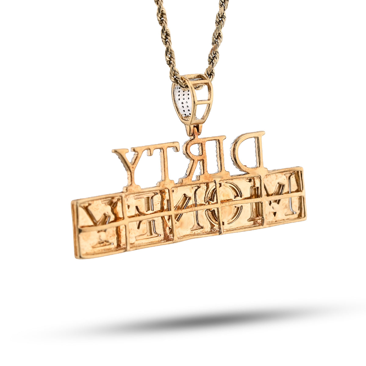 10K Yellow Gold "DIRTY MONEY" Custom Charm 1CT Natural Diamond 2.1" — view 7