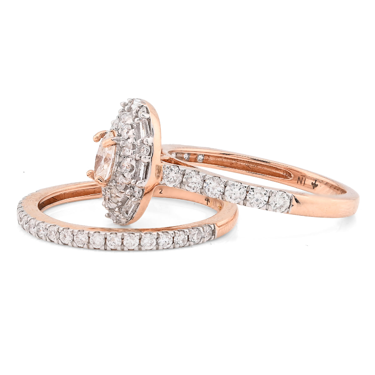 14K Rose Gold Oval Solitaire & Baguette 1.25CT Natural Diamond Bridal WOmen RIng — view 2