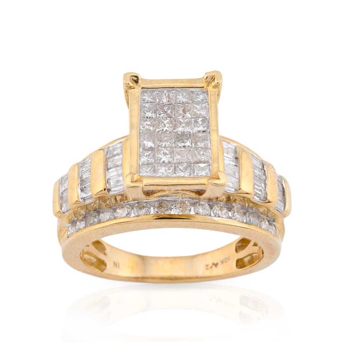 10K Yellow Gold 1.50CT Natural Diamond Rectangular Centre Round/Princess cut/Baguette Women Wedding Ring — view 2