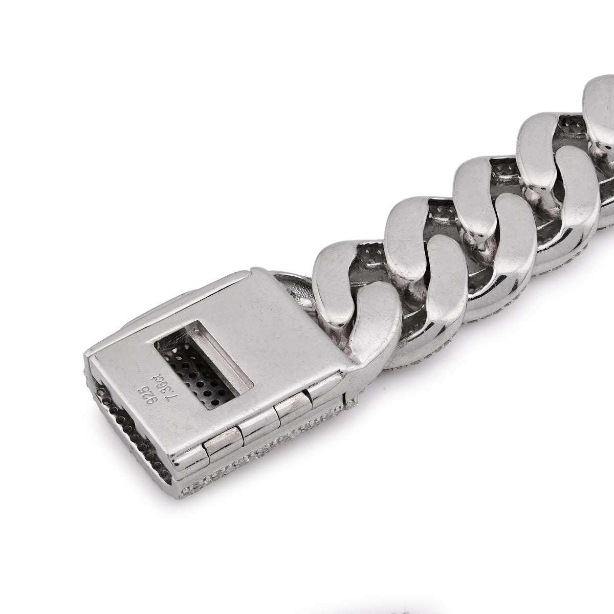 Cuban Link 12MM All White Natural Diamond 7.31CT 925 Silver Men Bracelet 8" — view 5