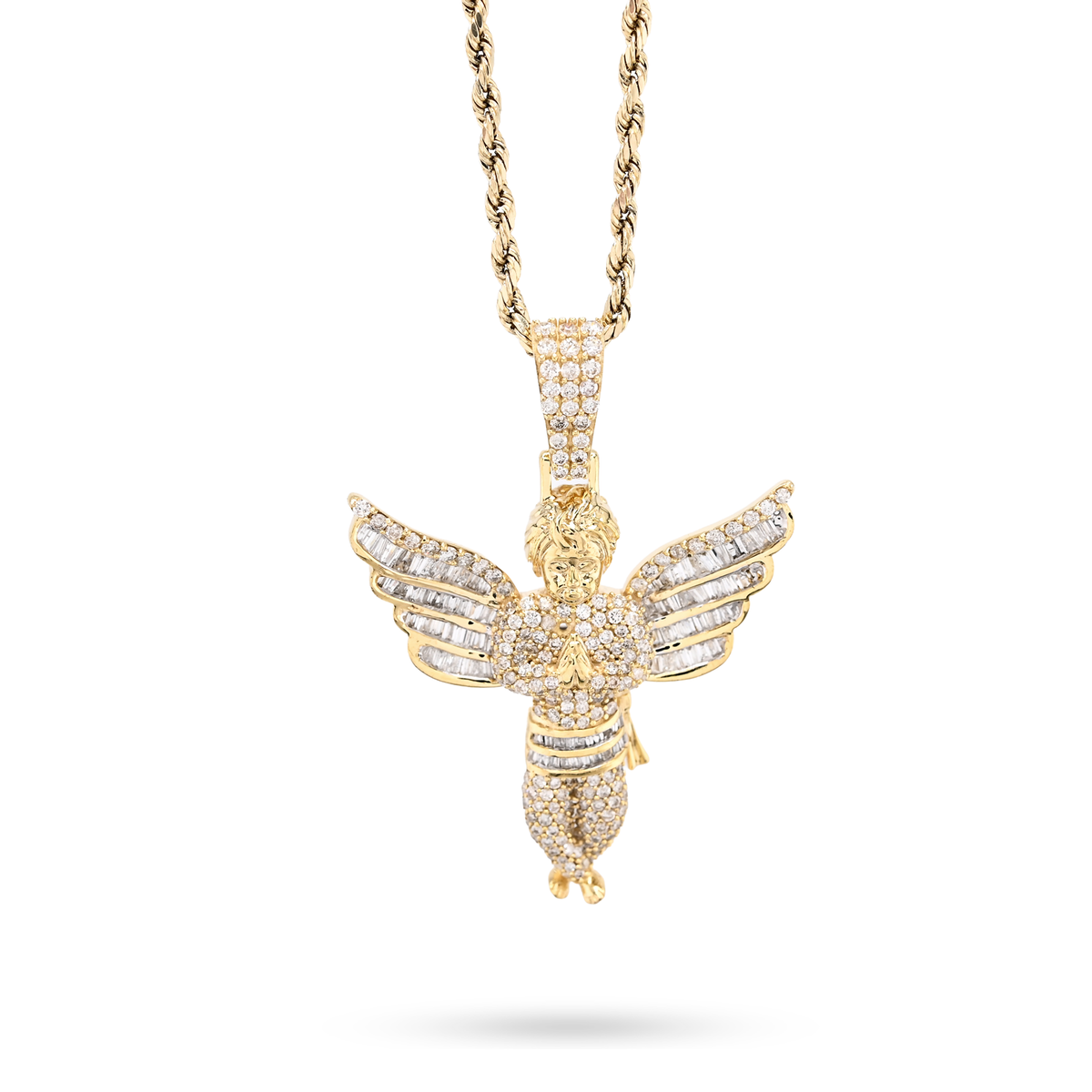10K Yellow Gold 2.10 Natural Diamond Angel Charm Religious Pendant — view 2