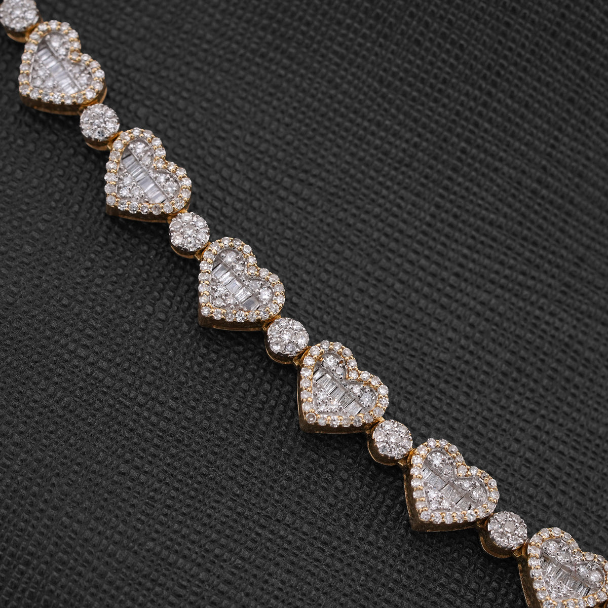 10K Yellow Gold Heart Shape Link Baguette 6.10CT Natural Diamond Women Tennis Chain 18" Necklace — view 10