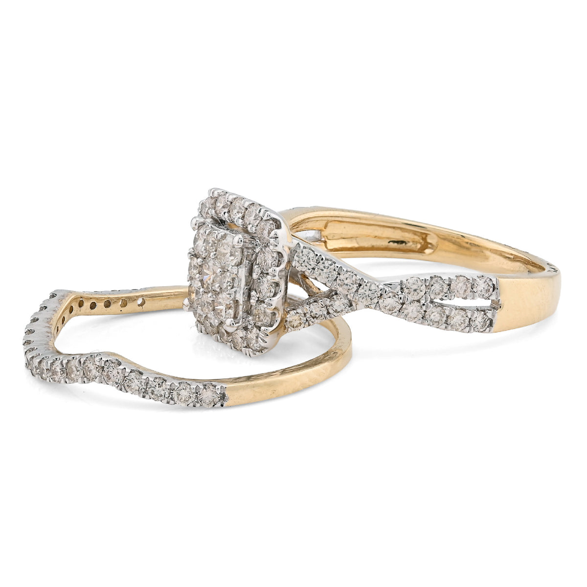 14K Yellow/White Gold 1.02CT Natural Diamond Bridal Set Square Women Band Ring — view 4