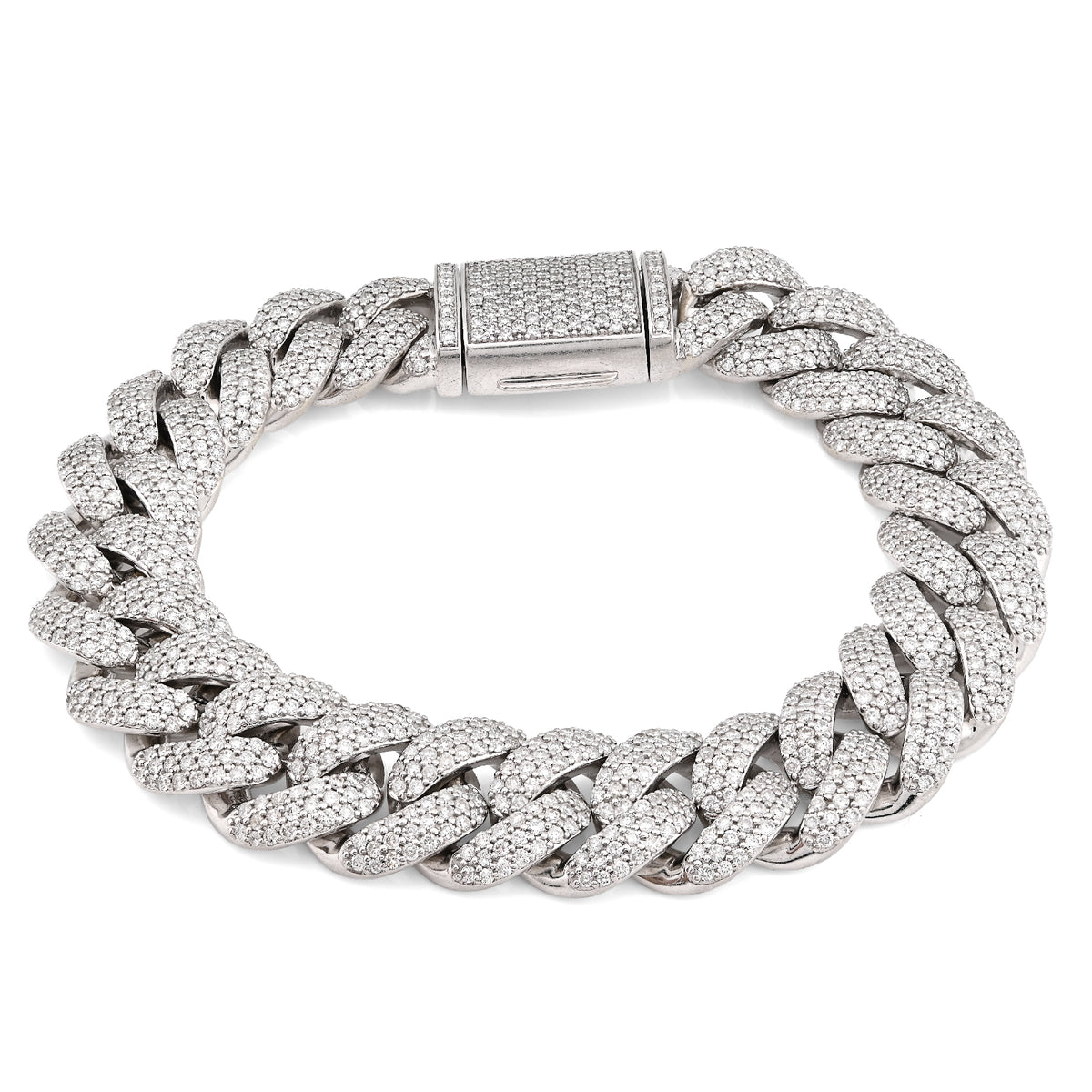 10K White Gold 10.31CT 100g Natural Diamond 14MM Cuban Link Bracelet Men 8" — view 1