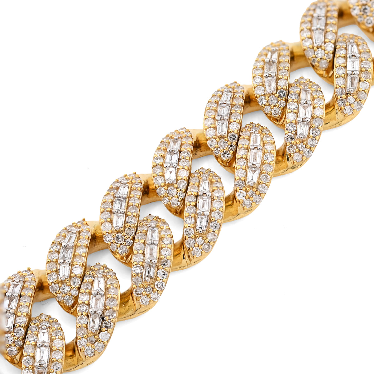 10K Yellow Gold 10MM Natural Diamond 5.47CT Round/Baguette Cuban Link Bracelet 8" Men 41.4g  — view 3