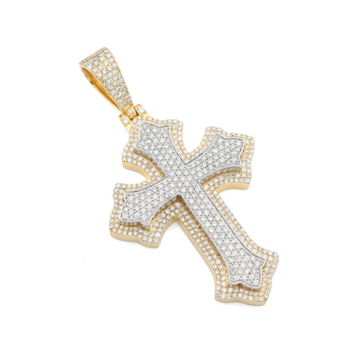 10K Yellow & White Gold 5 CT Natural Diamond Religious Cross Pendant Men Women Charm — view 2