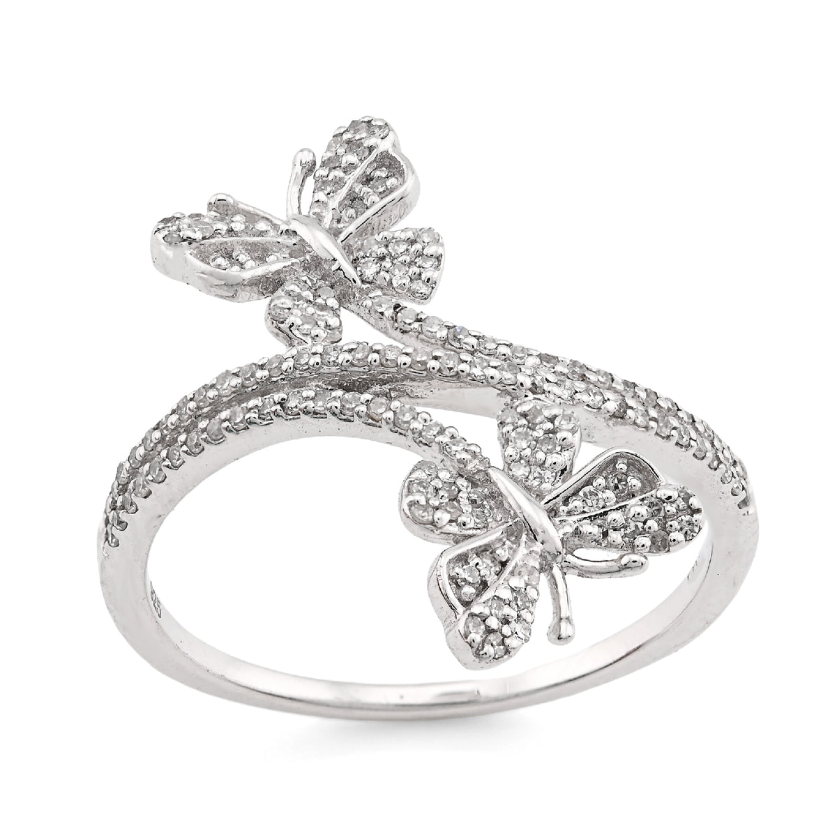 925 SS 0.23CT Natural Diamond Split Shank Butterfly Ring Women Band  — view 2