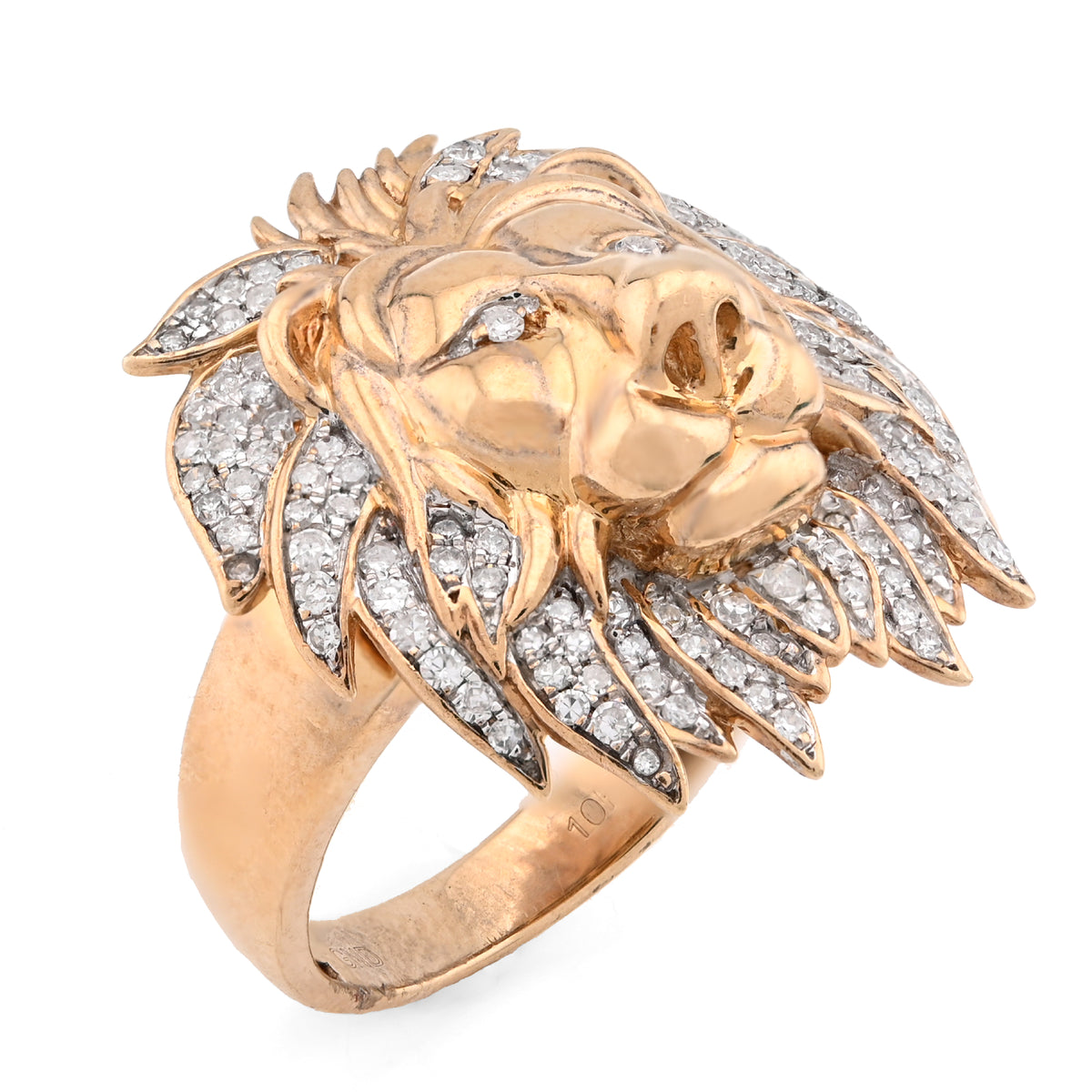 10K Yellow Gold 1.87CT Natural Diamond Lion Head Men Pinky Ring — view 6