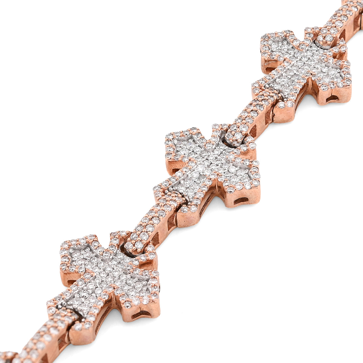 10K Rose Gold 3.30CT Natural Diamond 8" Cross Link 8" Bracelet Men Women 23.3g — view 2