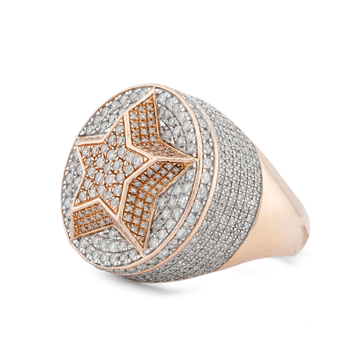 Star Circular Ring 1.3CT Natural Diamond 14KT Yellow Gold Men Ring