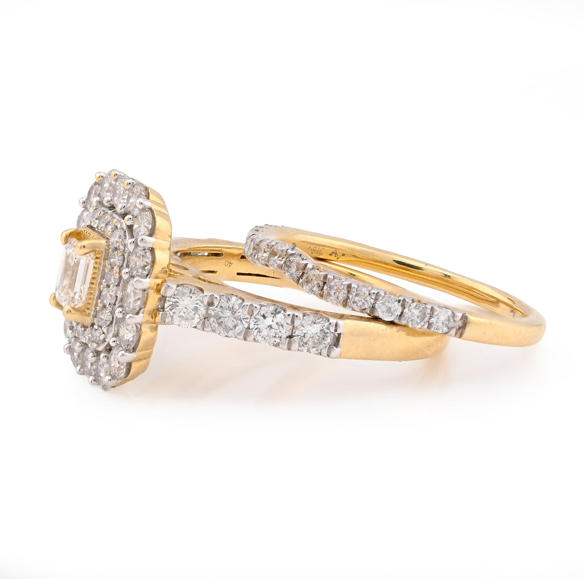 10K Yellow Gold 2CT Natural Diamond Rectangular Flower Setting Emerald Centre Women Wedding Ring — view 2