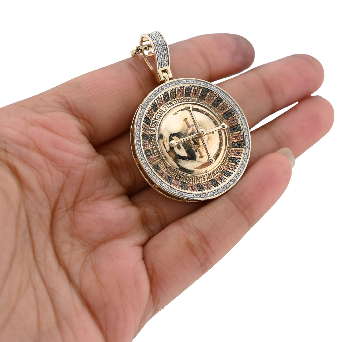 10K Yellow Gold Roulette Casino 0.55Ct Natural Diamond Pendant Men Custom Charm — view 5