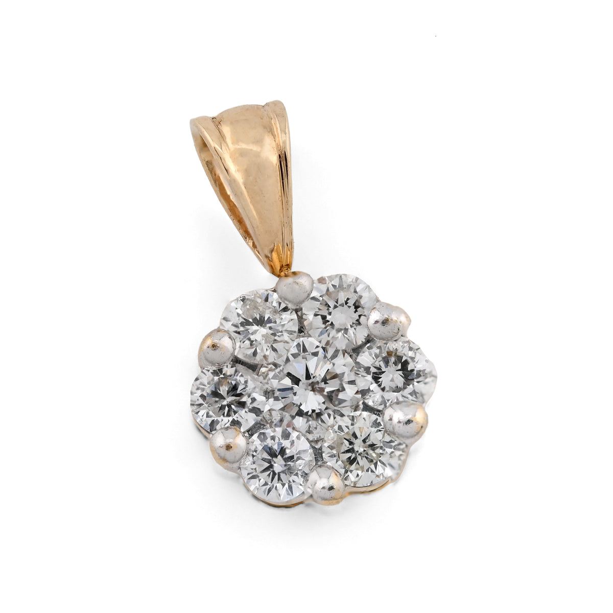 10K yellow Gold 0.75 CT Natural Diamond Flower Cluster Pendant Box Chain Set — view 10