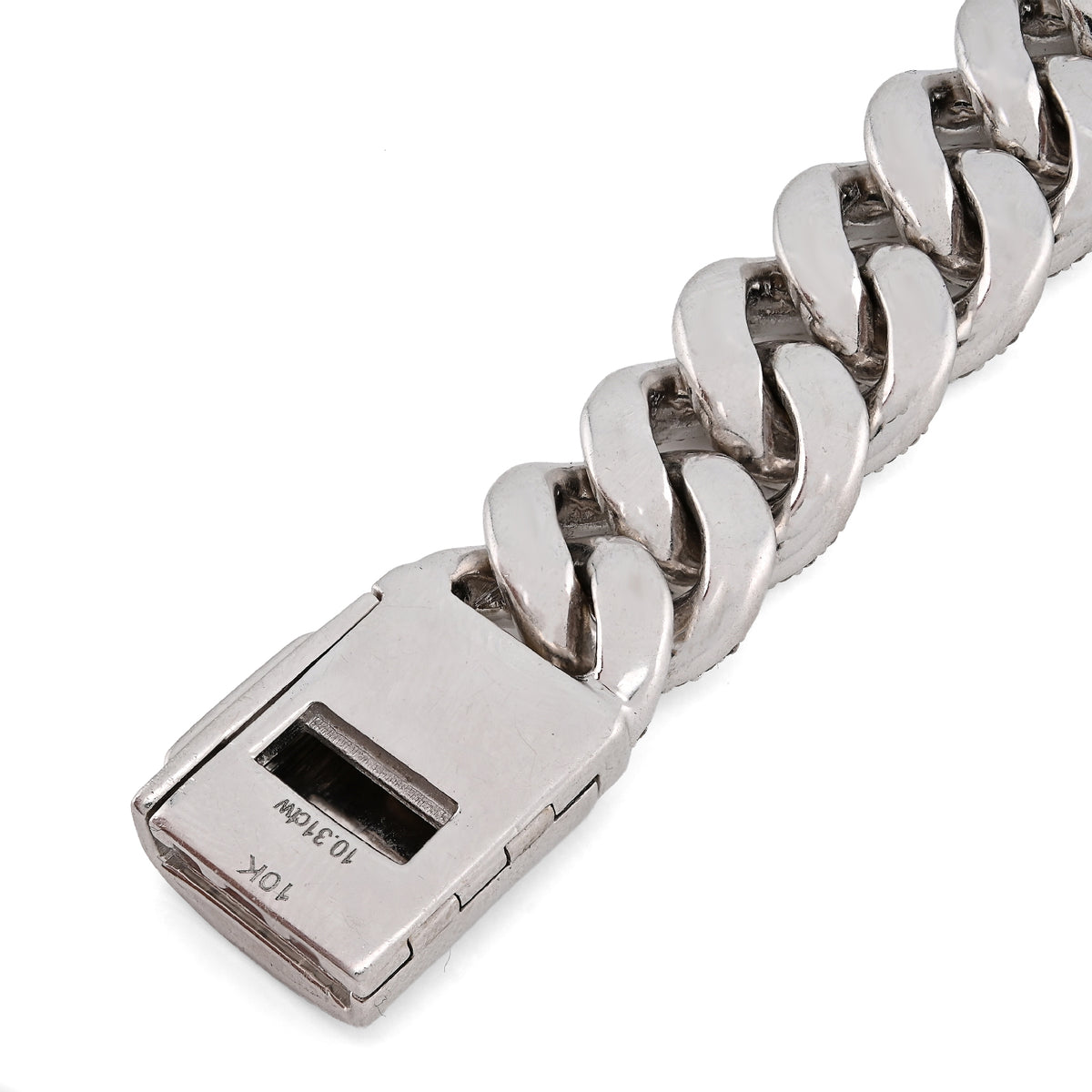10K White Gold 10.31CT 100g Natural Diamond 14MM Cuban Link Bracelet Men 8" — view 7