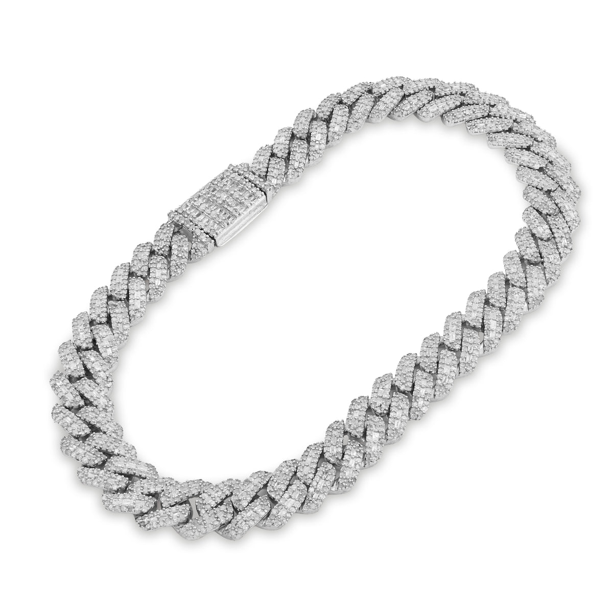 925 SS 4.6CT Natural Diamond Round/baguette 8MM Cuban link Bracelet 8" Men 21.1g — view 2