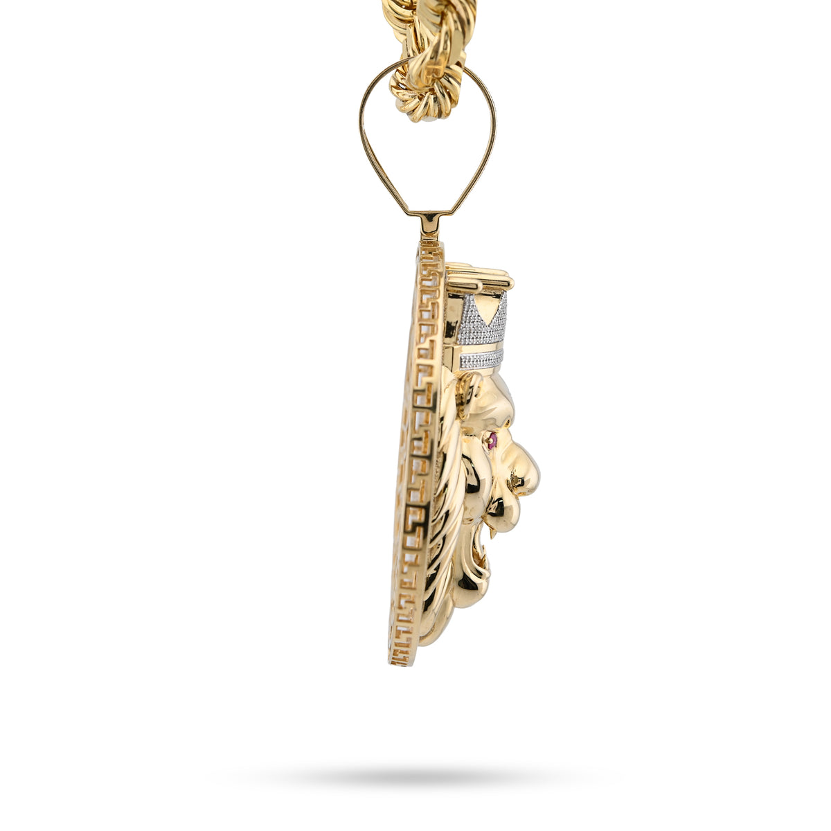 10K Yellow Gold 3 CT natural Diamond Lion Face Crown Round Shape 89.2 MM Pendant Men Charm 43.6 g — view 3