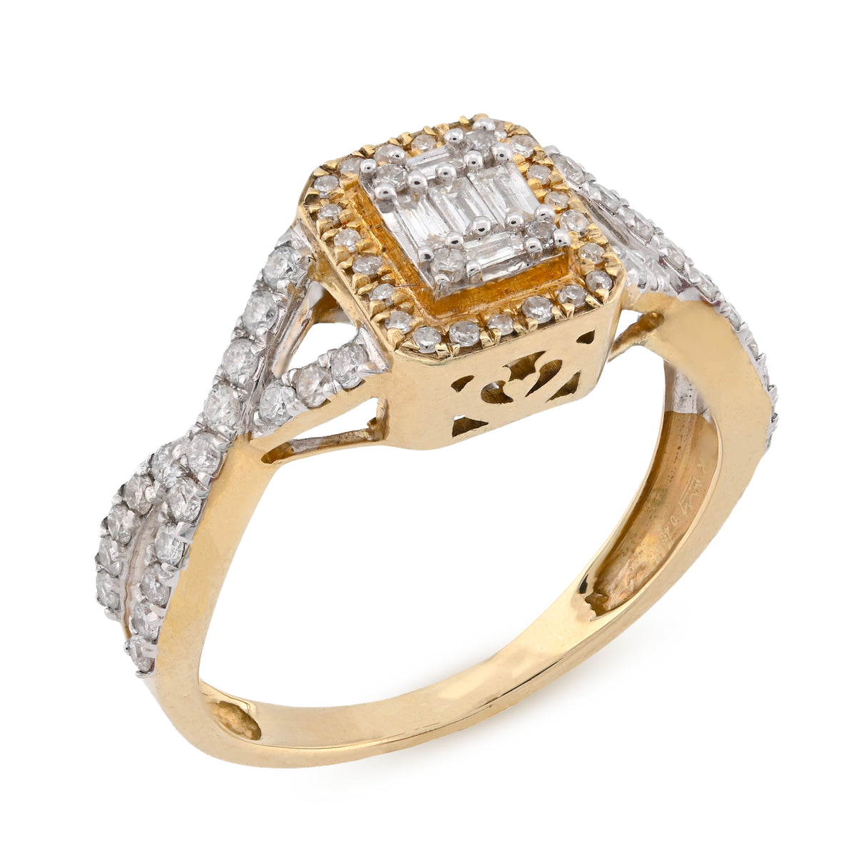 10K Yellow Gold 0.49CT Square Shape Round/Baguette Natural Diamond Women Ring — view 3