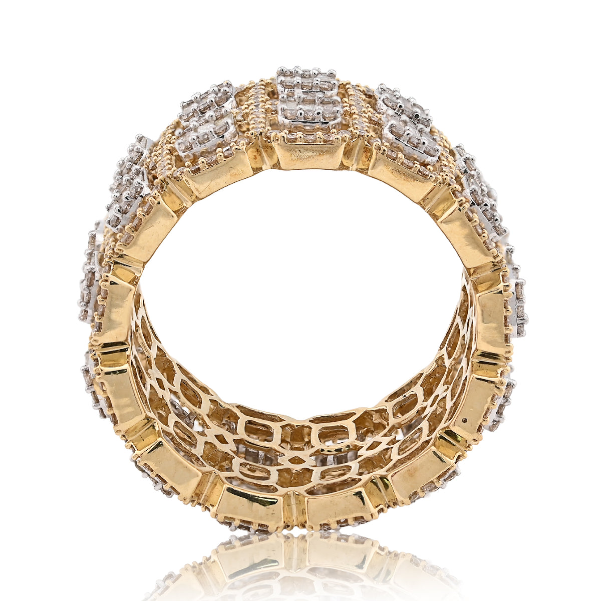 10K Yellow Gold 2 Row Round/Baguette 7CT Natural Diamond All Iced Men Ring — view 6