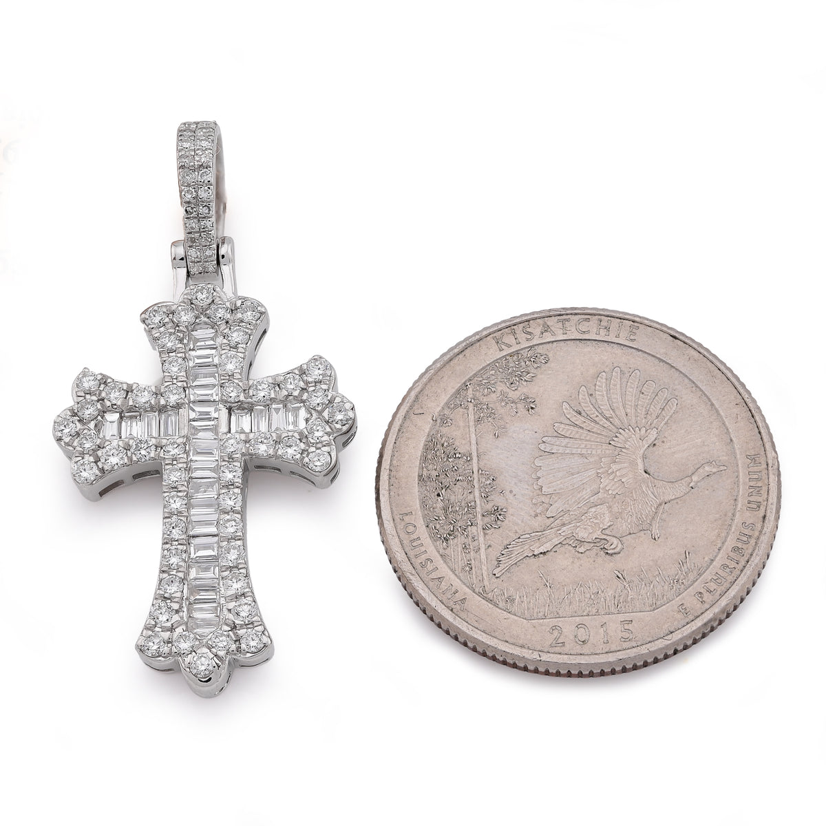 Budded Cross Pendant 1.05CT Lab Diamond Baguettes Men Women Charm — view 5