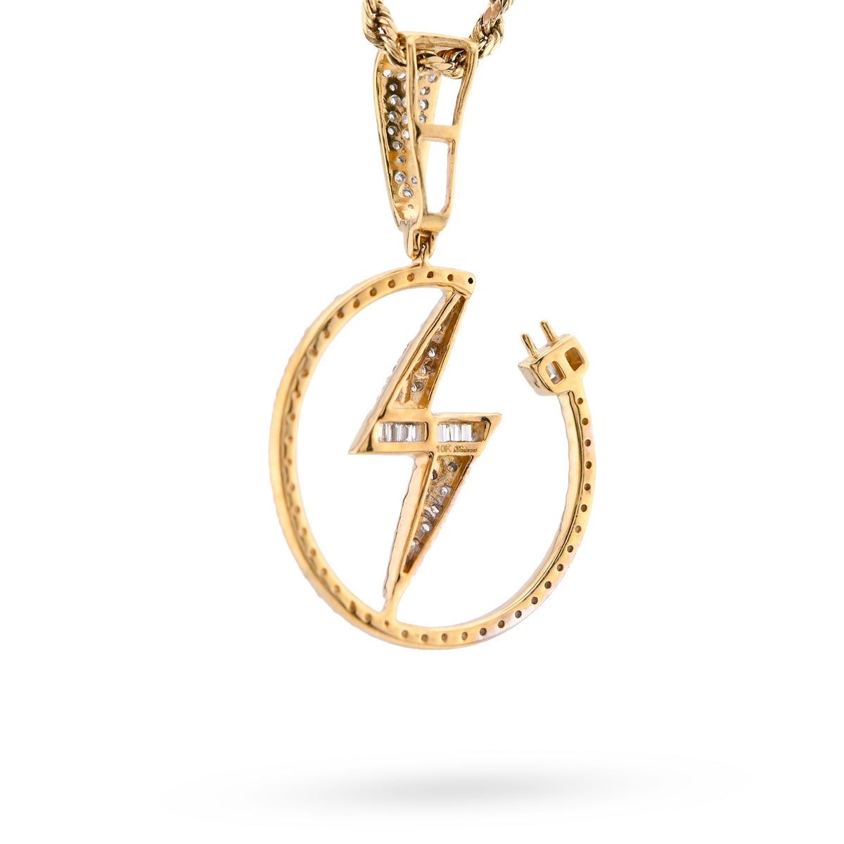 10K Yellow Gold 0.75CT Natural Diamond "Electric Plug" Shock sign Men Women 1.58" Pendant — view 5
