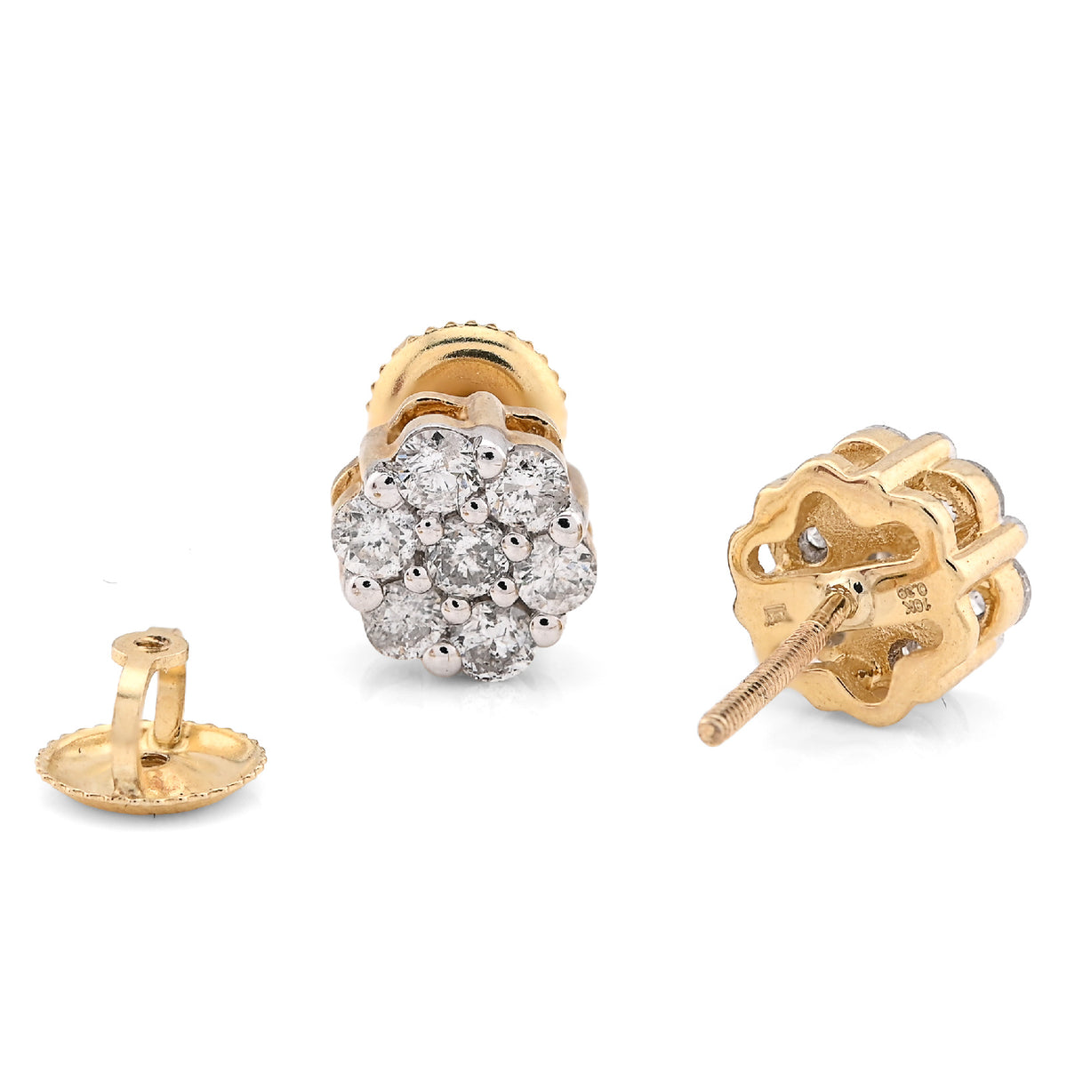 10K Yellow Gold 0.77CT Natural Diamond Flower Stud Men Women Earrings — view 3