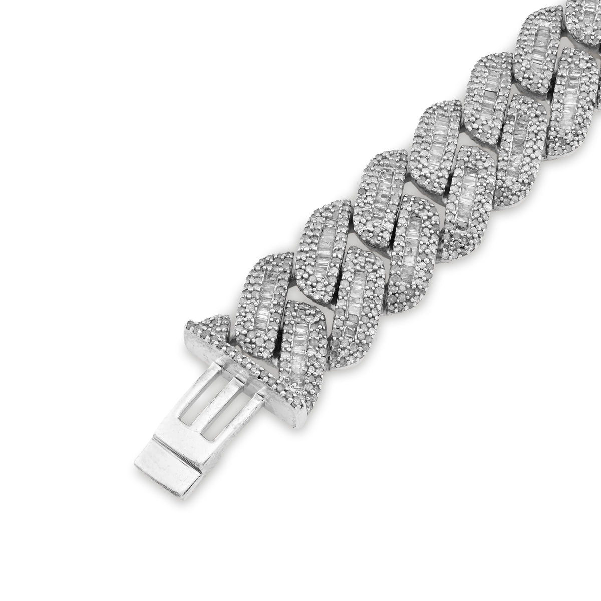 925 SS 9CT Natural Diamond Round/Baguette 12.5MM 8" Cuban Link Men Bracelet 45.7g — view 4