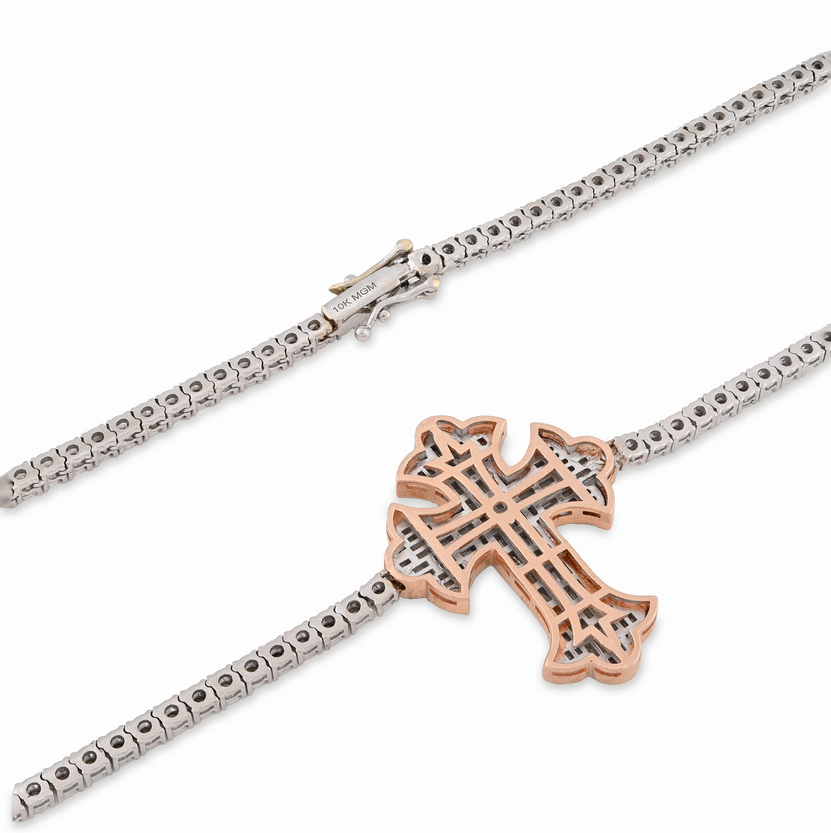 10K Rose/White 2 Tone Natural Diamond 4CT Round/Baguette 22" Tennis Chain 2.8MM Men Women Necklace — view 2