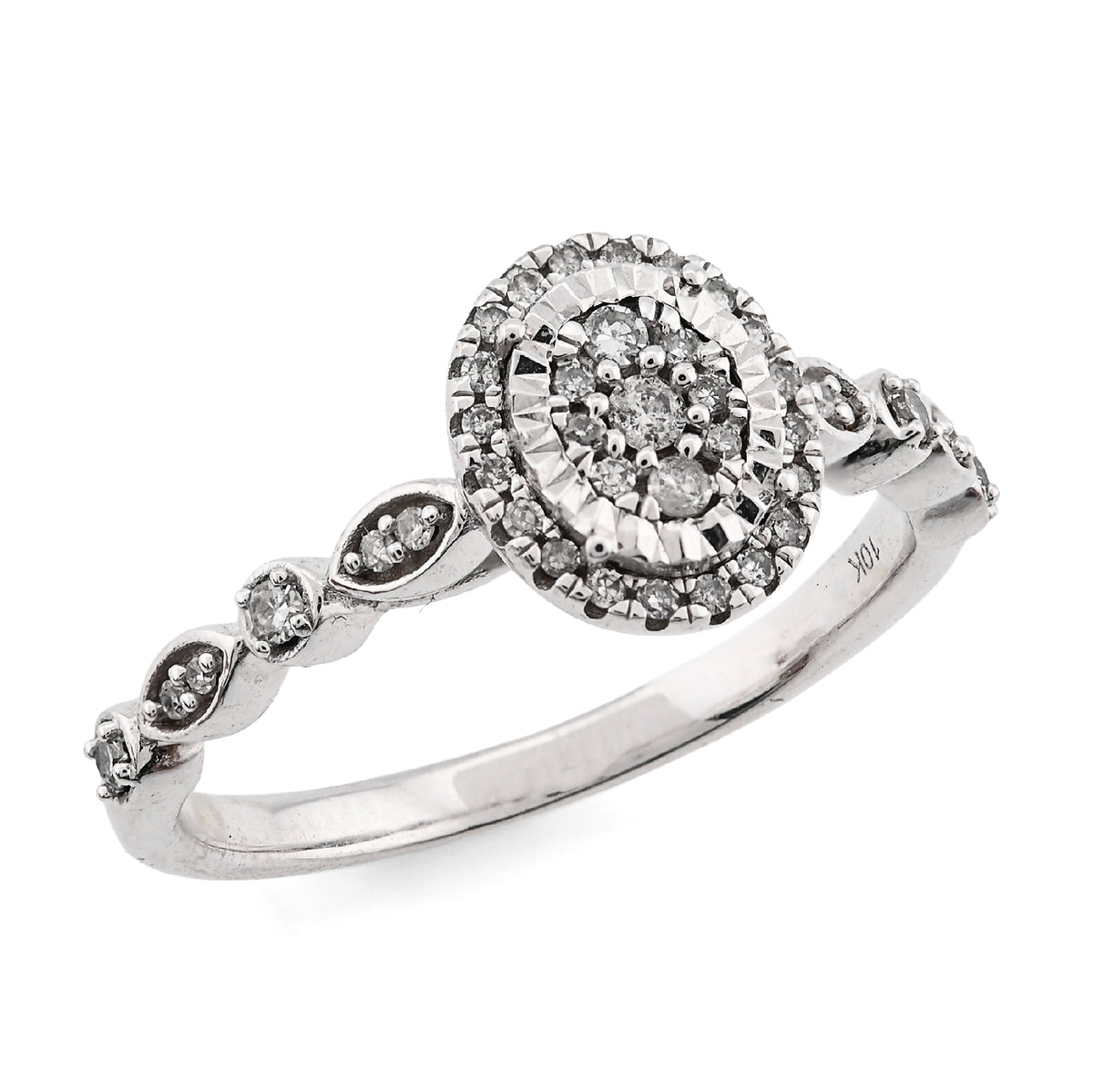 10K White Gold 0.20CT Natural Diamond Oval Shape Women Band Ring — view 3