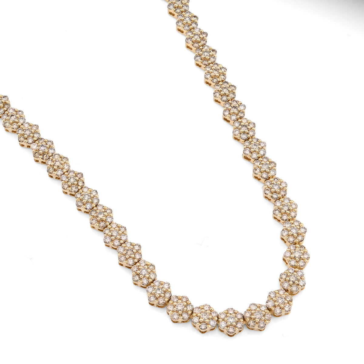 10K Yellow Gold 16.89 CT Natural Diamond Flower Setting Tennis Chain 22" Mens — view 9
