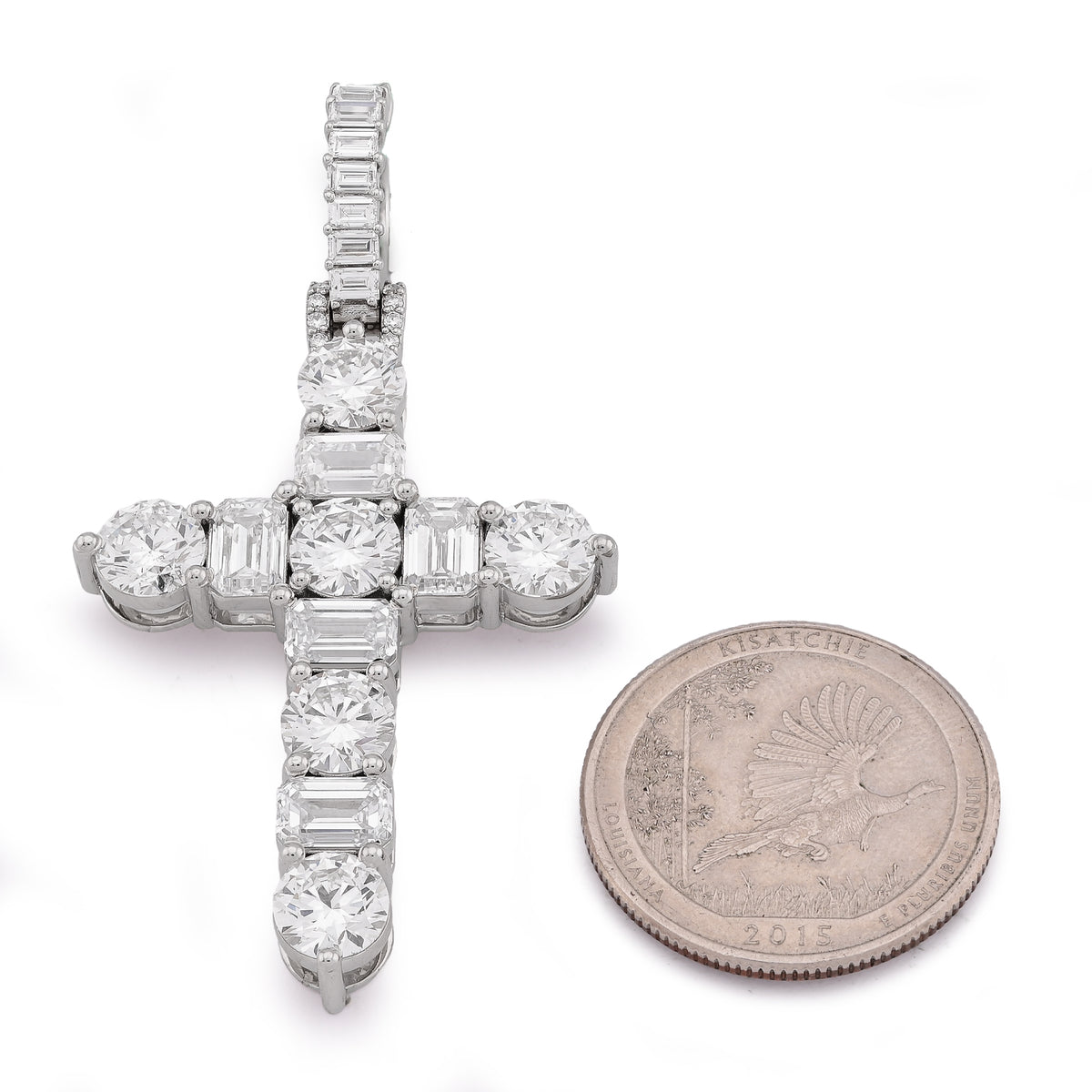 50 Pointer Cross Pendant 12.16CT Lab Diamond Round/Emerald Solitaires Charm — view 6