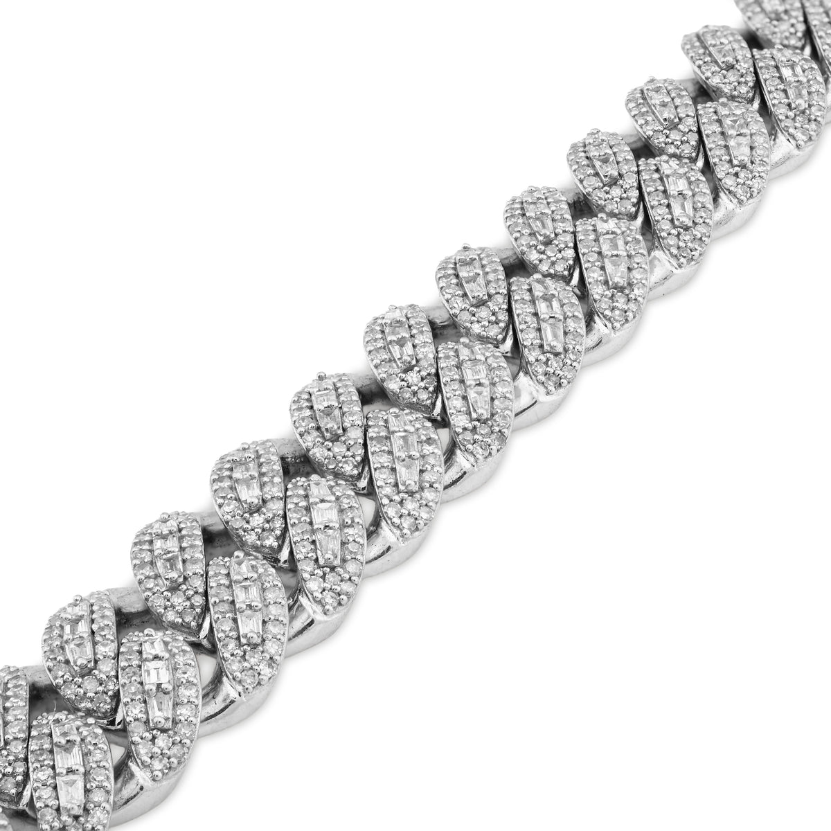 10K White Gold 7.5CT Natural Diamond Round/Baguette 8MM Cuban Link Bracelet 8" 48.8g — view 3