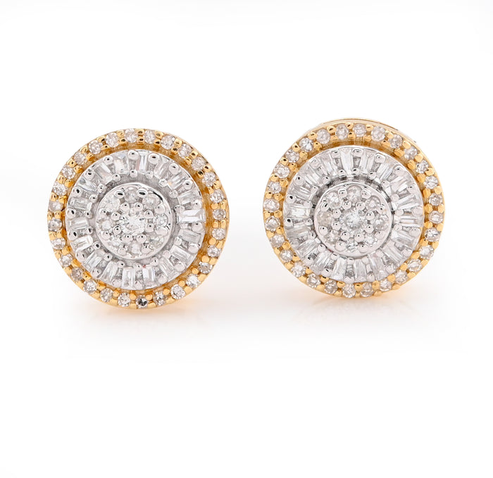 10K Yellow Gold 0.32CT Round/Baguette Natural Diamond Halo Cluster Flower Earrings Men Women Studs — view 1