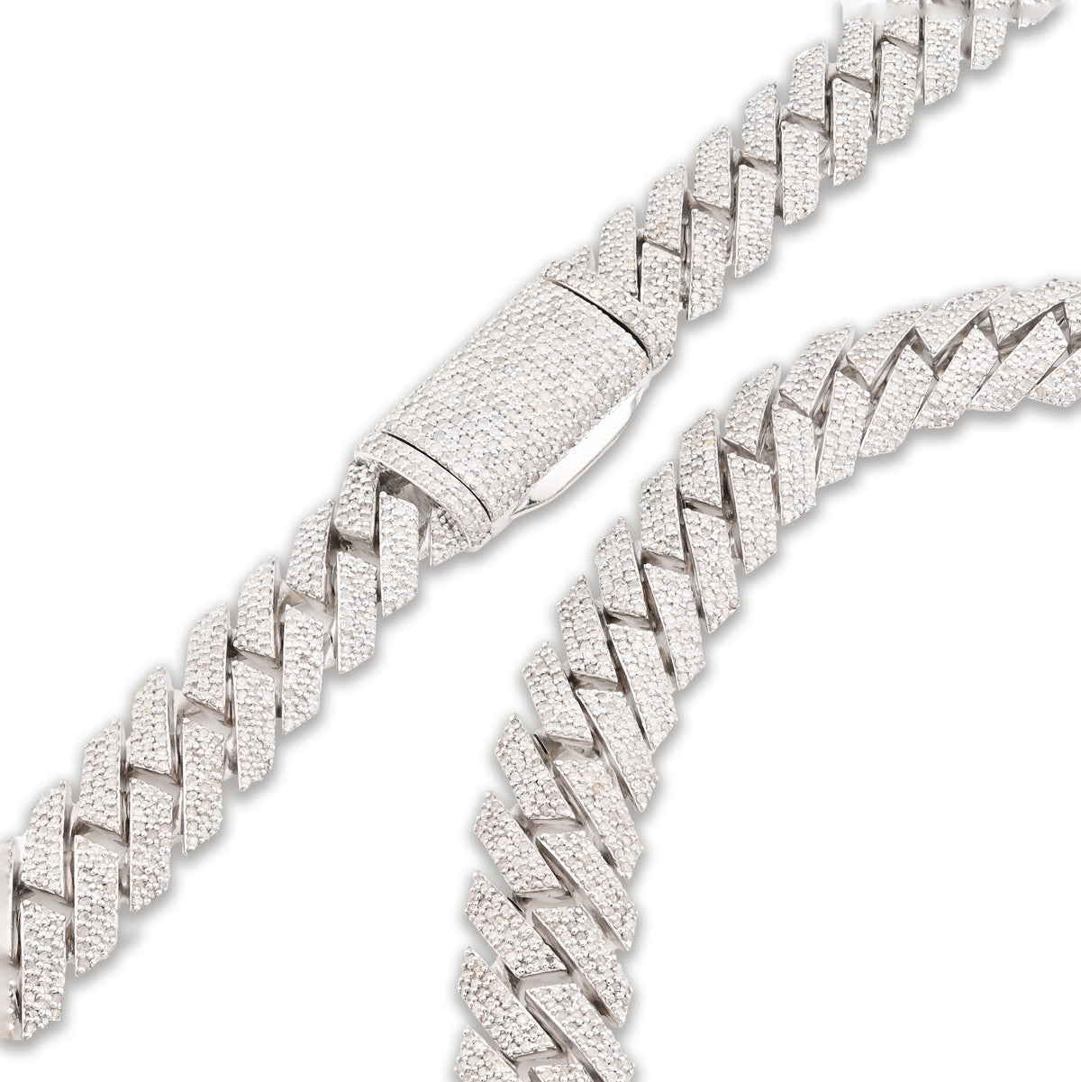 925 Sterling Silver 14.83 CT Natural Diamond 12 MM Snake Cuban Link Necklace 18" Men Chain 96.7 g — view 2