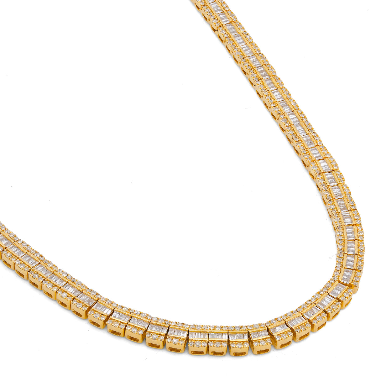 10K Yellow Gold 6.5CT Centre Row Baguette Natural Diamond 4MM Tennis Chain 22"  Men Women Tennis Chain — view 7