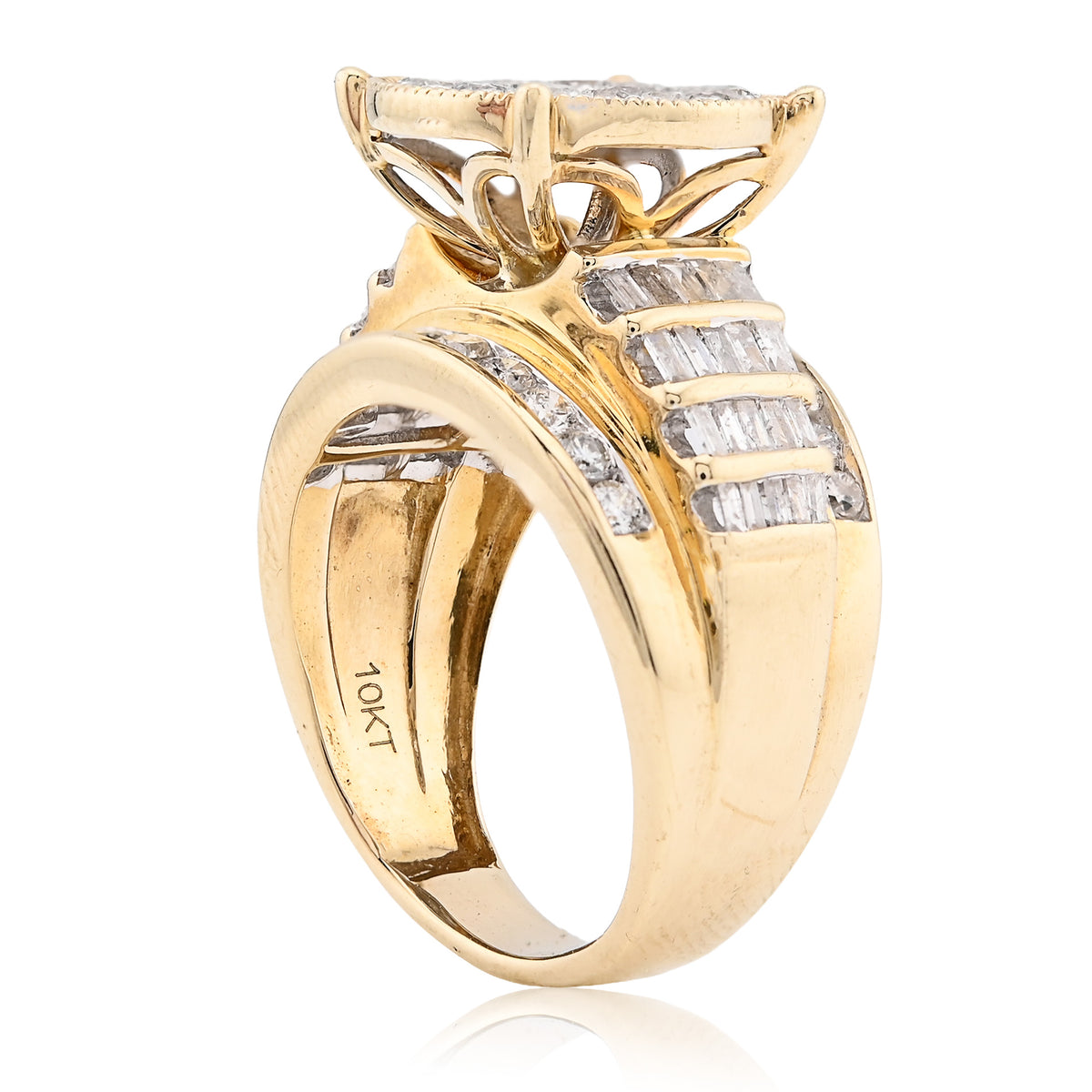 10K Yellow Gold 2 CT Natural Diamond Round/Baguette Natural Diamond Women Wedding Ring  — view 7