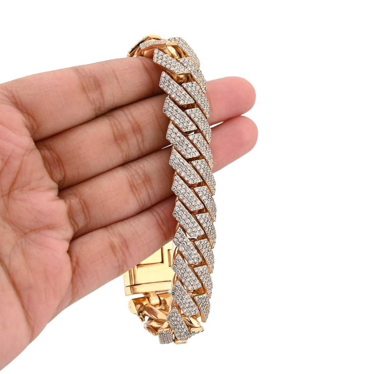10K Yellow Gold 16.83CT Natural Diamond 92.30g 16MM Snake Cuban Link Men Bracelet 8"  — view 5