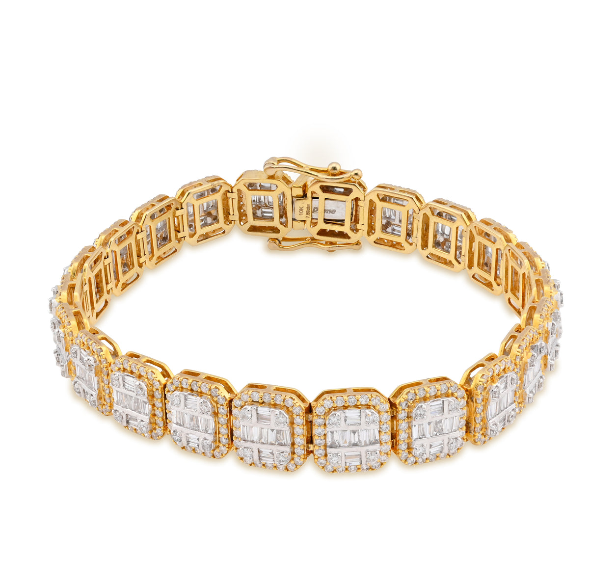 10K Yellow Gold 10MM 7.59CT Natural Diamond Round/Baguette 8" Men Tennis Bracelet — view 7
