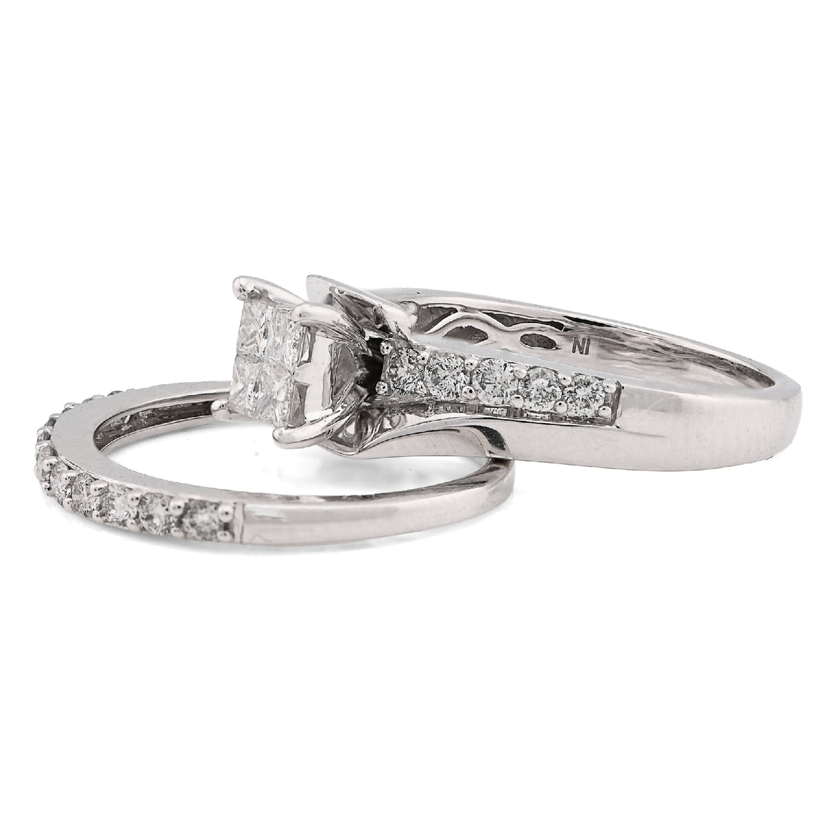 14K White Gold 1CT Natural Diamond Princess Cut/Round Square Women Ring Wedding Band — view 2