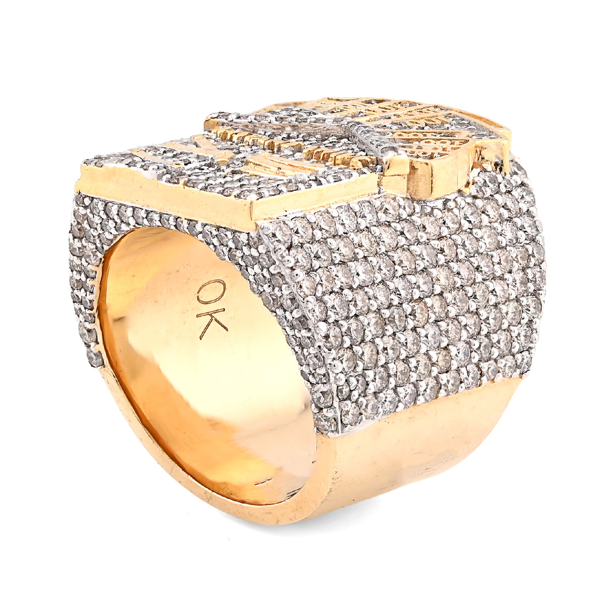 10K Yellow Gold 3.10CT Natural Diamond Trap House $100 Bill Top Men Pinky Ring 24.2g — view 7